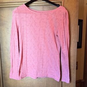 LOFT Pink Long Sleeve Textured Boatneck Top